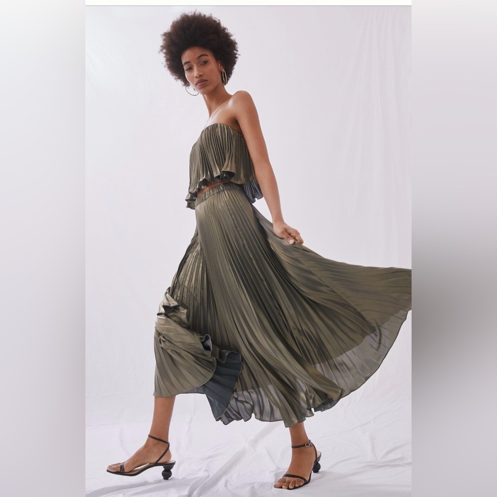 NWT Anthropologie Pleated Metallic Skirt Set